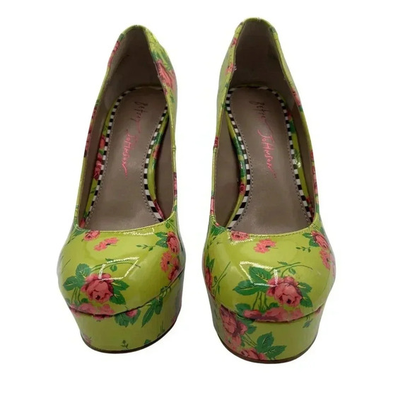 Betsey Johnson NEW Women 5M Floral Green High Heel Platform Pumps Lace Up Ribbon - Picture 5 of 15